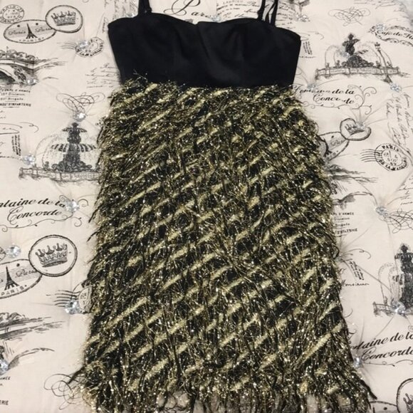 MILLY Black/Gold Tara Diagonal Metallic Cocktail - Picture 4 of 7